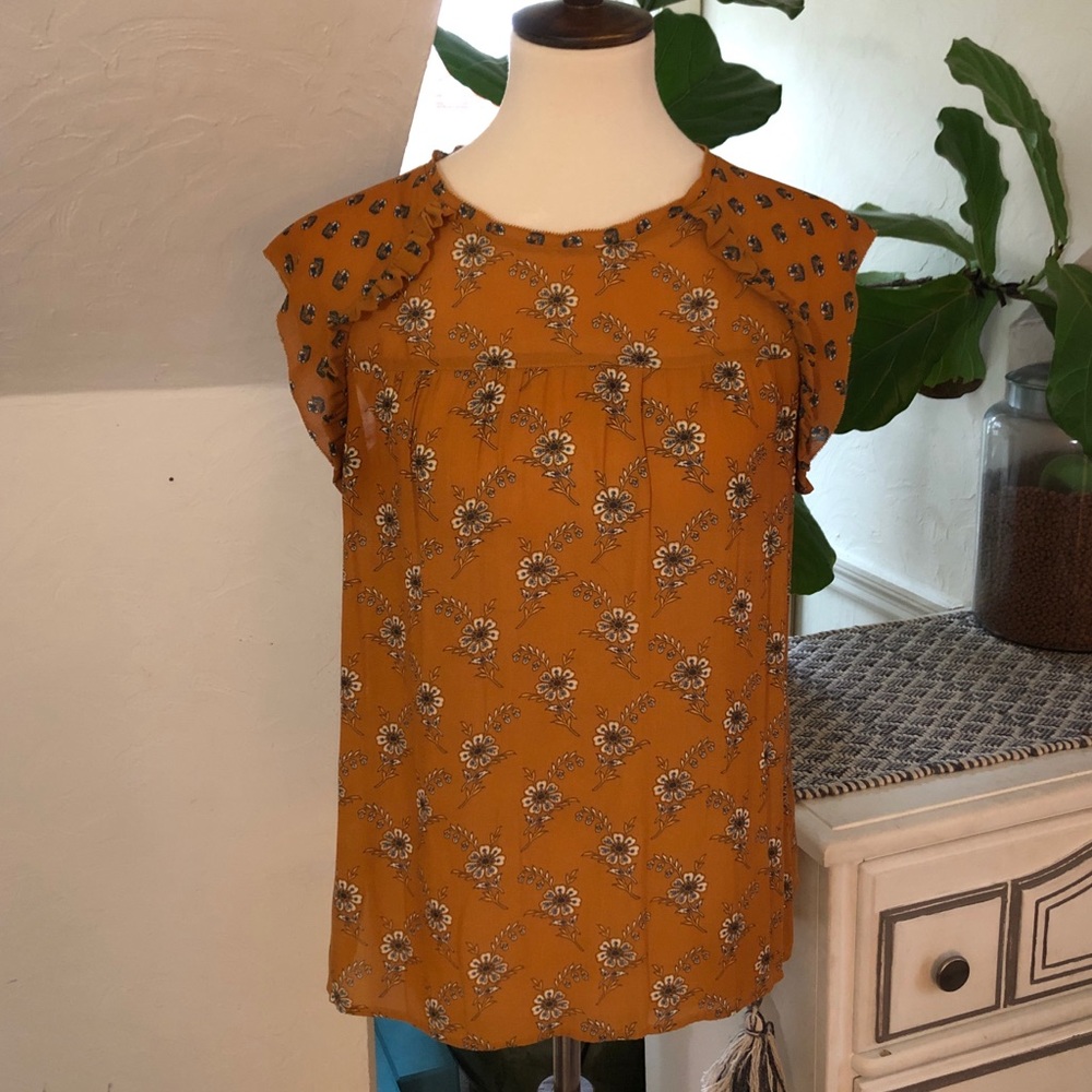 LOFT | Orange and navy floral Blouse